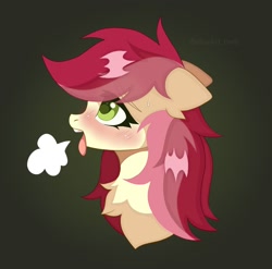 Size: 1692x1673 | Tagged: safe, artist:belkaart0w0, roseluck, earth pony, pony, ahegao, blushing, chest fluff, female, green background, mare, open mouth, sigh, simple background, solo, tongue out