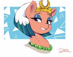 Size: 2851x2245 | Tagged: safe, artist:thelunarmoon, somnambula, pony, g4, bust, egyptian, egyptian headdress, egyptian pony, glowpaz, grin, high res, lidded eyes, looking at you, portrait, smiling, solo