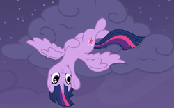 Size: 1368x847 | Tagged: safe, artist:broccolimeansfun, edit, twilight sparkle, alicorn, pony, g4, belly, cloud, cloudy, hoof on belly, lying down, on a cloud, on back, solo, twilight sparkle (alicorn)
