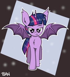 Size: 1734x1913 | Tagged: safe, artist:banquo0, twilight sparkle, alicorn, bat pony, bat pony alicorn, pony, g4, bat ponified, bat wings, chest fluff, fangs, female, horn, mare, race swap, solo, spread wings, twibat, twilight sparkle (alicorn), wings