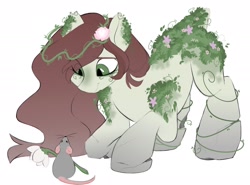 Size: 2200x1630 | Tagged: safe, artist:crimmharmony, oc, oc only, mouse, pony, flower, simple background, solo, white background