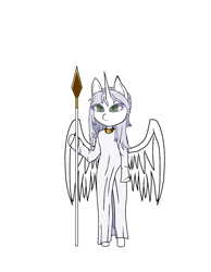 Size: 1400x1800 | Tagged: artist needed, source needed, safe, oc, oc:κασσάνδρα, alicorn, semi-anthro, alicorn oc, arm hooves, horn, simple background, solo, staff, white background, wings