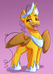 Size: 2592x3616 | Tagged: safe, artist:witchtaunter, oc, oc only, oc:reversalmushroom, alicorn, pony, chest fluff, clothes, commission, commissioner:reversalmushroom, crown, ear fluff, faic, funny, high res, homer simpson, jewelry, looking at you, meme, regalia, reversalmushroom, sharingan, shoes, smiling, smiling at you, solo, ugly