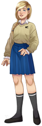 Size: 372x1099 | Tagged: safe, artist:toxiccolour, oc, oc only, oc:cornflower meadow, human, blushing, clothes, cute, female, flats, flower, flower in hair, grin, humanized, humanized oc, shirt, shoes, simple background, skirt, smiling, socks, solo, stockings, sweater, thigh highs, transparent background
