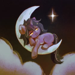 Size: 2000x2000 | Tagged: safe, artist:dearmary, part of a set, oc, oc only, oc:rivibaes, pony, unicorn, commission, crescent moon, high res, moon, solo, tangible heavenly object, ych result