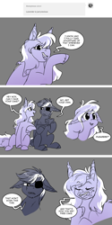 Size: 2000x3988 | Tagged: safe, artist:cosmalumi, oc, oc only, oc:lavender, oc:nox, bat pony, pony, bat pony oc, cake, cake slice, duo, eyepatch, food, high res