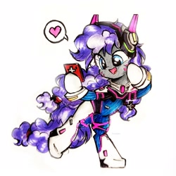 Size: 2591x2591 | Tagged: safe, artist:liaaqila, oc, oc only, oc:cinnabyte, earth pony, pony, adorkable, bipedal, clothes, cosplay, costume, cute, d.va, dork, excited, female, gaming headset, headphones, headset, heart, mare, overwatch, phone, simple background, smiling, solo, speech bubble, whisker markings, white background