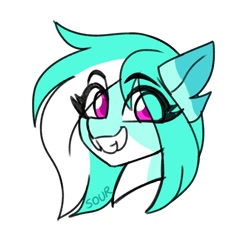 Size: 2000x2000 | Tagged: safe, artist:sickly-sour, oc, oc only, pony, bust, eye clipping through hair, eyebrows, eyebrows visible through hair, grin, high res, simple background, smiling, solo, white background