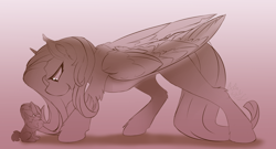 Size: 2600x1400 | Tagged: safe, artist:starcasteclipse, fluttershy, pegasus, pony, rabbit, g4, animal, duo, ear fluff, female, folded wings, hock fluff, looking at each other, looking at someone, looking down, mare, monochrome, open mouth, size difference, slender, smiling, thin, wings