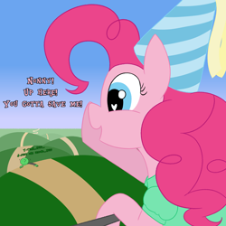 Size: 2500x2500 | Tagged: safe, artist:legendoflink, pinkie pie, oc, oc:anon, earth pony, human, pony, g4, clothes, cute, damsel in distress, dialogue, diapinkes, dress, exhausted, female, friendshipping, hat, heart, heart eyes, hennin, high res, mare, pinktober, princess, princess pinkie pie, simple background, wingding eyes