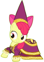 Size: 720x1016 | Tagged: safe, artist:darlycatmake, edit, edited screencap, screencap, apple bloom, earth pony, pony, for whom the sweetie belle toils, g4, background removed, clothes, costume, dress, halloween, halloween costume, happy, hat, hennin, holiday, princess, princess apple bloom, simple background, smiling, transparent background