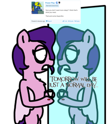 Size: 1275x1414 | Tagged: safe, artist:professorventurer, pipp petals, pegasus, pony, series:ask pippamena, g5, bipedal, ibuprofen, medicine, mirror, pill, pippamena, reflection, tylenol