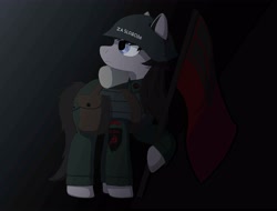 Size: 5000x3800 | Tagged: safe, artist:suidian, earth pony, pony, equestria at war mod, armor, bag, blue eyes, clothes, equal sign, equality, flag, helmet, palindrome get, saddle bag, solo, uniform