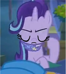 Size: 486x547 | Tagged: safe, artist:darlycatmake, edit, edited screencap, screencap, starlight glimmer, pony, unicorn, g4, road to friendship, angry, annoyed, cloth gag, clothes, eyes closed, gag, scarf, scarf gag, starlight glimmer is not amused, starlight's gag, unamused, unhappy