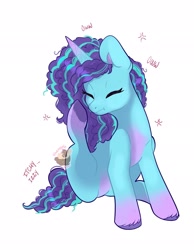 Size: 1592x2048 | Tagged: safe, artist:pineappleartz, misty brightdawn, pony, unicorn, g5, behaving like a dog, cross-popping veins, cute, ear scratch, emanata, eyes closed, female, mare, mistybetes, simple background, solo, unshorn fetlocks, white background