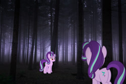 Size: 1600x1067 | Tagged: safe, artist:mlplover94, starlight glimmer, pony, unicorn, g4, butt, clone, evil starlight, female, forest, glimmer glutes, irl, mare, photo, plot, ponies in real life, red eyes, s5 starlight, self paradox, tree