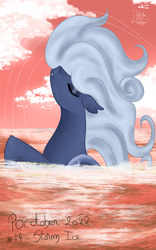 Size: 2500x4000 | Tagged: safe, artist:loopina, oc, oc:storm ice, bat pony, dawn, male, ocean, poctober, simple background, solo, stallion, swimming, water