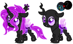 Size: 1022x620 | Tagged: safe, artist:princess-kitsune-tsu, queen chrysalis, oc, oc:jinx, changeling, g4, base used, cute, cuteling, female, offspring, parent:queen chrysalis, purple changeling, simple background, transparent background