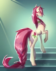 Size: 1702x2160 | Tagged: safe, artist:satan, roseluck, earth pony, pony, g4, butt, collar, commission, commissioner:doom9454, concave belly, cute, long legs, long tail, pet tag, plot, pony pet, rosebutt, rosepet, skinny, solo, tail, thin