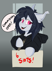 Size: 3226x4352 | Tagged: safe, artist:kianara, oc, oc:ayra, bat pony, advertisement, clothes, commission, commission info, commission open, cute, hoodie, price list, price sheet, prices, smiling
