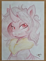 Size: 3024x4032 | Tagged: safe, artist:imalou, oc, oc only, oc:flechette, changeling, moth, mothling, original species, bust, high res, irl, looking at you, photo, picture, portrait, smiling, solo, traditional art
