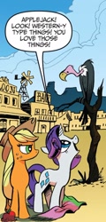 Size: 638x1331 | Tagged: safe, artist:andypriceart, idw, applejack, rarity, bird, earth pony, pony, unicorn, vulture, friends forever, g4, spoiler:comic, dialogue, duo, female, mare, stereotype