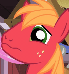 Size: 294x314 | Tagged: safe, screencap, big macintosh, earth pony, pony, g4, season 2, the last roundup, about to cry, animated, cropped, cute, eye shimmer, freckles, gif, loop, macabetes, male, perfect loop, reaction image, sad, sadorable, solo, stallion, wavy mouth
