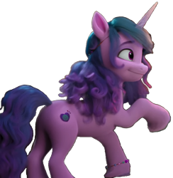 Size: 648x665 | Tagged: safe, edit, edited screencap, screencap, izzy moonbow, pony, unicorn, g5, hoof done it?, my little pony: make your mark, my little pony: make your mark chapter 2, spoiler:my little pony: make your mark chapter 2, spoiler:mymc02e07, background removed, butt, female, happy, izzy moonbutt, looking right, mare, one leg raised, plot, simple background, solo, transparent background