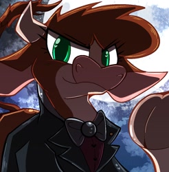 Size: 1000x1018 | Tagged: safe, artist:malachimoet, arizona (tfh), cow, them's fightin' herds, bowtie, clothes, cloven hooves, community related, female, looking at you, solo, suit