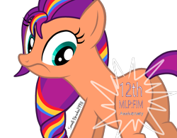 Size: 1883x1470 | Tagged: safe, artist:galaxydonate, artist:paddysparkle, artist:small-brooke1998, sunny starscout, earth pony, pony, mlp fim's twelfth anniversary, g4, g5, collaboration, commission, cutie mark, female, g5 to g4, generation leap, glowing cutie mark, looking back, mane stripe sunny, mare, shock, simple background, solo, transparent background
