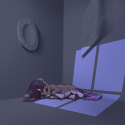 Size: 3000x3000 | Tagged: safe, artist:ciborgen, twilight sparkle, pony, unicorn, g4, calendar, clock, high res, lying down, on side, sad, solo, unicorn twilight