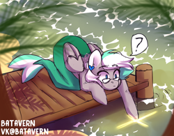 Size: 2764x2160 | Tagged: safe, artist:batavern, oc, oc only, oc:shirley flow, merpony, pegasus, pony, g5, beach, blue eyes, cute, female, fish tail, flowing mane, flowing tail, g5 oc, glasses, high res, jewelry, mare, ocean, oda 1997, oda 997, pegasus oc, pier, seaponified, solo, species swap, tail, water, watermark, wings