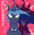 Size: 1586x1620 | Tagged: safe, artist:beetlebonez, queen chrysalis, changeling, changeling queen, g4, blue mane, cats millionaire, crown, digital art, female, heart, heart eyes, jewelry, necklace, regalia, shadow, solo, teeth, wingding eyes