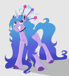 Size: 1876x2048 | Tagged: safe, artist:aztrial, izzy moonbow, pony, robot, robot pony, unicorn, g5, cute, female, grin, izzybetes, mare, pun, simple background, smiling, solo, sparks, white background