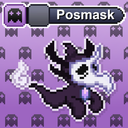 Size: 1024x1024 | Tagged: safe, artist:tony yotes, artist:yotesmark, oc, oc:posmask, ghost, ghost pony, haunter, pony, undead, unicorn, battle gem ponies, boo, face, face mask, horn, horns, mask, masked, pixel art, plague doctor, plague doctor mask, pokémon, ponymon, spooky, unicorn oc