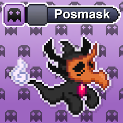 Size: 1024x1024 | Tagged: safe, artist:tony yotes, artist:yotesmark, oc, oc:posmask, ghost, ghost pony, haunter, pony, undead, unicorn, battle gem ponies, boo, face, face mask, horn, horns, mask, masked, pixel art, plague doctor, plague doctor mask, pokémon, ponymon, spooky, unicorn oc