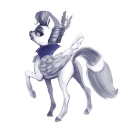 Size: 1000x1000 | Tagged: safe, artist:ponsce, queen haven, pegasus, pony, g5, butt, female, havenbutt, looking back, mare, monochrome, plot, raised hoof, simple background, solo, white background