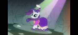 Size: 1600x720 | Tagged: safe, screencap, rarity, pony, unicorn, a dog and pony show, g4, clothes, dress, hat, hennin, princess, princess rarity, solo, spotlight