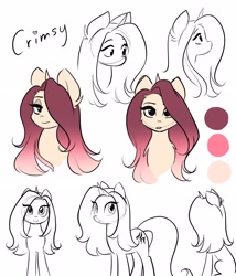 Size: 3006x3508 | Tagged: safe, artist:katputze, oc, oc only, oc:crimson sunset, pony, unicorn, bust, female, hair over one eye, high res, lidded eyes, looking at you, mare, reference sheet, simple background, smiling, smiling at you, solo, white background