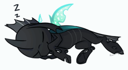 Size: 560x308 | Tagged: safe, artist:racingwolf, thorax, changeling, g4, animated, breathing, cute, cuteling, daaaaaaaaaaaw, eyes closed, gif, male, onomatopoeia, simple background, sleeping, sound effects, tail twitch, thorabetes, underhoof, white background, zzz