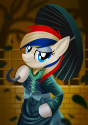 Size: 2480x3508 | Tagged: safe, artist:leonkay, oc, oc:britannia (uk ponycon), pony, uk ponycon, clothes, dress, high res, mascot, solo, umbrella, united kingdom