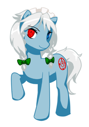 Size: 420x600 | Tagged: safe, artist:krackocloud, earth pony, pony, blue eyes, crossover, female, heterochromia, izayoi sakuya, maid, maid headdress, mare, ponified, red eyes, simple background, solo, touhou, white background