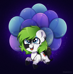 Size: 1819x1836 | Tagged: safe, artist:madelinne, oc, oc only, oc:puffy, earth pony, pony, balloon, commission, commissioner:puffydearlysmith, cute, happy, jewelry, male, necklace, ocbetes, open mouth, open smile, smiling, solo, stallion, your character here