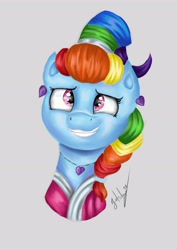 Size: 2480x3508 | Tagged: safe, artist:wolfcube333, rainbow dash, pegasus, pony, g4, alternate hairstyle, bust, female, grin, high res, megaradash, portrait, simple background, smiling, solo