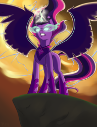 Size: 2300x3000 | Tagged: safe, artist:miruyosimura, twilight sparkle, alicorn, pony, equestria girls, g4, angry, equestria girls ponified, female, glowing, glowing eyes, high res, lightning, mare, midnight sparkle, ponified, science fiction, solo