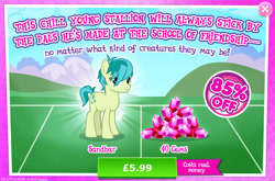 Size: 1961x1291 | Tagged: safe, gameloft, sandbar, earth pony, pony, g4, my little pony: magic princess, advertisement, costs real money, english, gem, green coat, green fur, green mane, green pony, green tail, introduction card, male, mountain, numbers, sale, solo, stallion, tail, teenager, text