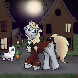 Size: 2048x2048 | Tagged: safe, artist:skydreams, oc, oc only, oc:skydreams, pony, unicorn, mlp fim's twelfth anniversary, clothes, costume, dyed mane, dyed tail, edmond dantes, fake cutie mark, female, ghost costume, halloween, halloween costume, high res, mare, moon, nightmare night, tail, the count of monte cristo