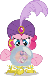 Size: 5055x8002 | Tagged: safe, artist:sollace, derpibooru exclusive, fluttershy, pinkie pie, twilight sparkle, alicorn, pony, g4, g4.5, it's about time, my little pony: pony life, .svg available, clothes, crystal ball, madame pinkie, simple background, solo, svg, transparent background, turban, twilight sparkle (alicorn), vector
