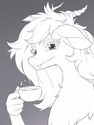 Size: 3000x4000 | Tagged: safe, artist:symbianl, discord, draconequus, g4, cup, eris, monochrome, rule 63, solo, teacup