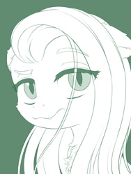 Size: 750x1000 | Tagged: safe, alternate version, artist:symbianl, fluttershy, ambiguous race, pony, g4, chest fluff, floppy ears, monochrome, raised eyebrow, slit pupils, snaggletooth, solo